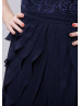 Cap Sleeves Navy Blue Lace Chiffon Flounced Prom Dress